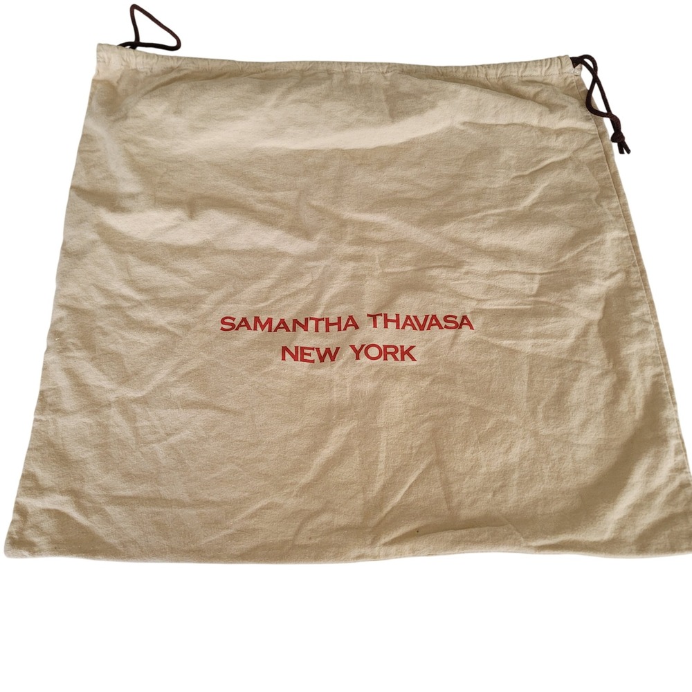 Samantha Thavasa New York Dust Bag Tan Red Logo Drawstring Large Handbag Storage